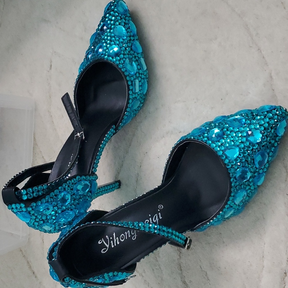 Special Occasion heels - Black and Teal